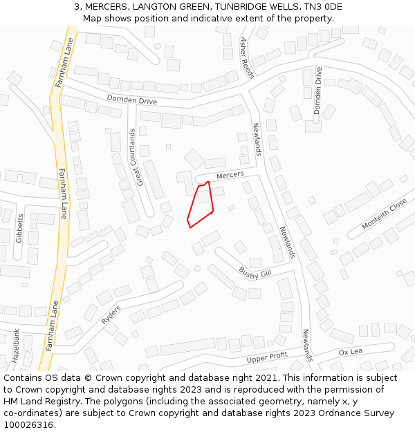 3, MERCERS, LANGTON GREEN, TUNBRIDGE WELLS, TN3 0DE: Location map and indicative extent of plot