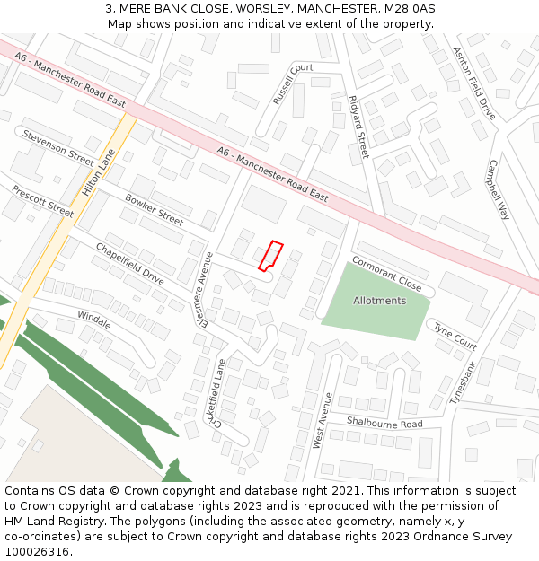 3, MERE BANK CLOSE, WORSLEY, MANCHESTER, M28 0AS: Location map and indicative extent of plot