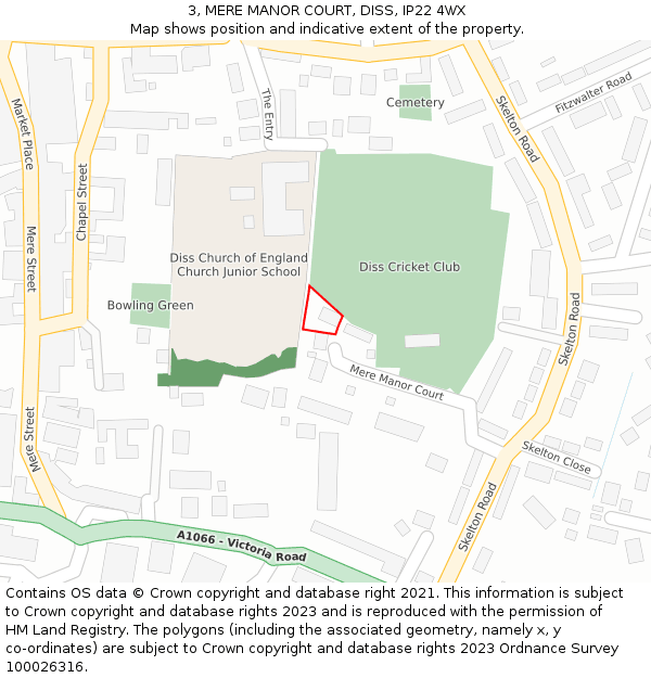 3, MERE MANOR COURT, DISS, IP22 4WX: Location map and indicative extent of plot