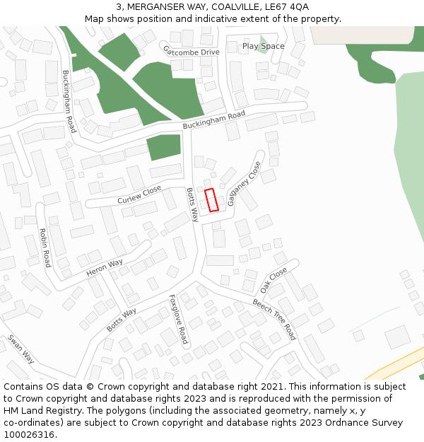3, MERGANSER WAY, COALVILLE, LE67 4QA: Location map and indicative extent of plot