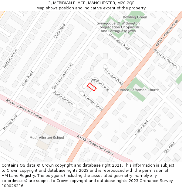 3, MERIDIAN PLACE, MANCHESTER, M20 2QF: Location map and indicative extent of plot