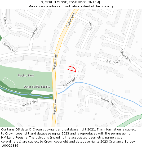 3, MERLIN CLOSE, TONBRIDGE, TN10 4JL: Location map and indicative extent of plot