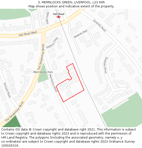 3, MERRILOCKS GREEN, LIVERPOOL, L23 6XR: Location map and indicative extent of plot