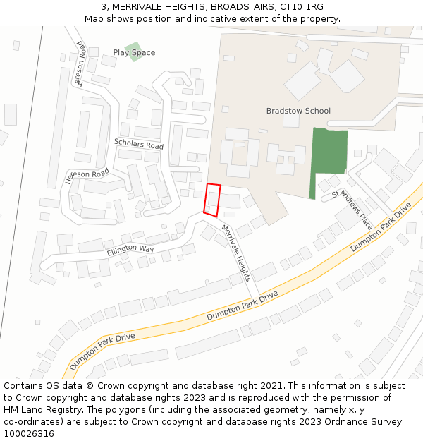 3, MERRIVALE HEIGHTS, BROADSTAIRS, CT10 1RG: Location map and indicative extent of plot