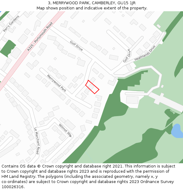 3, MERRYWOOD PARK, CAMBERLEY, GU15 1JR: Location map and indicative extent of plot