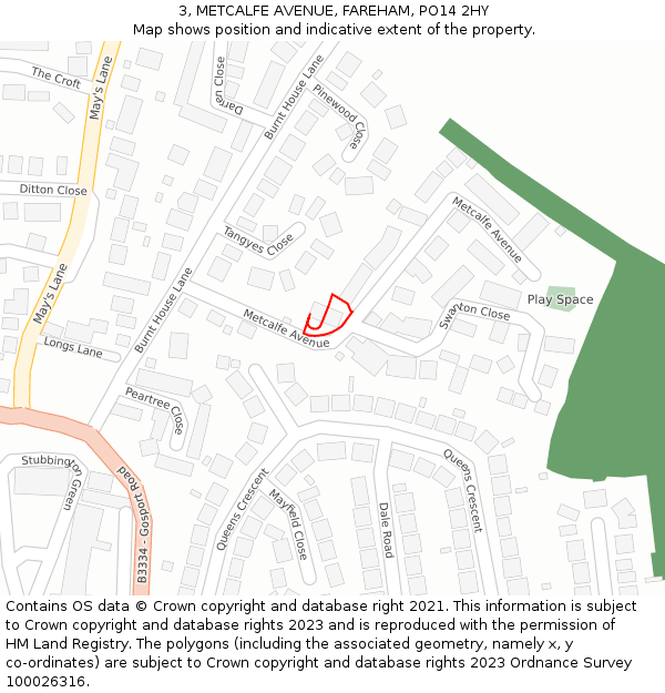 3, METCALFE AVENUE, FAREHAM, PO14 2HY: Location map and indicative extent of plot