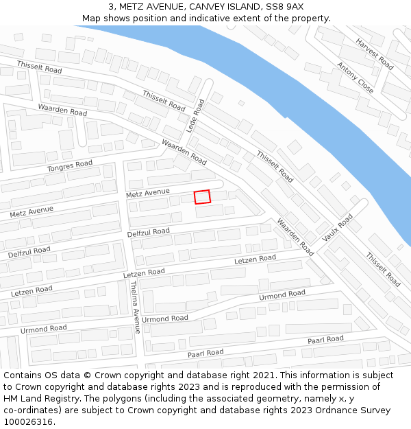 3, METZ AVENUE, CANVEY ISLAND, SS8 9AX: Location map and indicative extent of plot