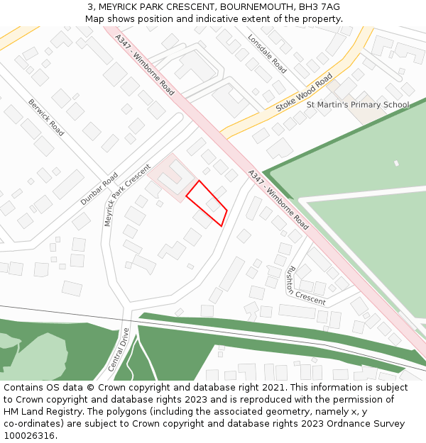 3, MEYRICK PARK CRESCENT, BOURNEMOUTH, BH3 7AG: Location map and indicative extent of plot