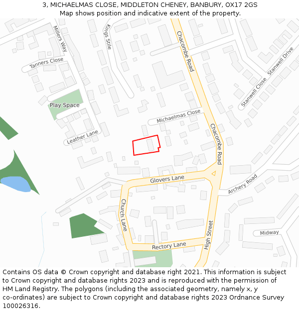 3, MICHAELMAS CLOSE, MIDDLETON CHENEY, BANBURY, OX17 2GS: Location map and indicative extent of plot