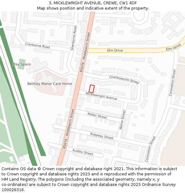 3, MICKLEWRIGHT AVENUE, CREWE, CW1 4DF: Location map and indicative extent of plot