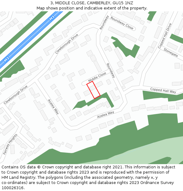 3, MIDDLE CLOSE, CAMBERLEY, GU15 1NZ: Location map and indicative extent of plot