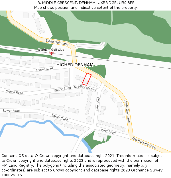 3, MIDDLE CRESCENT, DENHAM, UXBRIDGE, UB9 5EF: Location map and indicative extent of plot