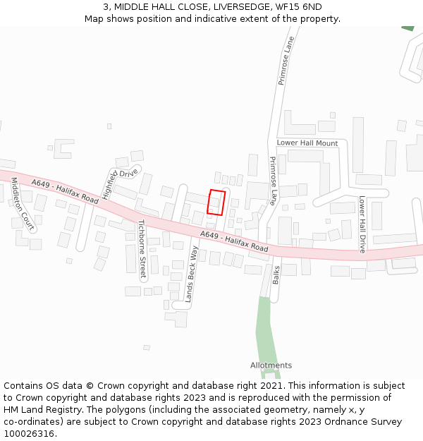 3, MIDDLE HALL CLOSE, LIVERSEDGE, WF15 6ND: Location map and indicative extent of plot