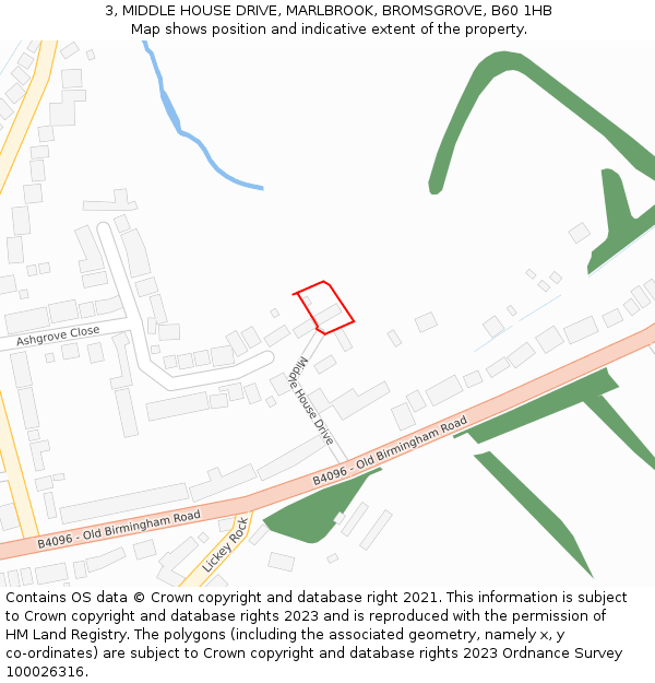 3, MIDDLE HOUSE DRIVE, MARLBROOK, BROMSGROVE, B60 1HB: Location map and indicative extent of plot