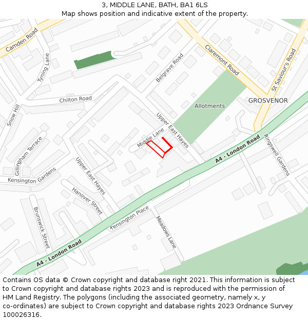 3, MIDDLE LANE, BATH, BA1 6LS: Location map and indicative extent of plot