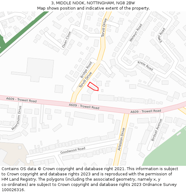 3, MIDDLE NOOK, NOTTINGHAM, NG8 2BW: Location map and indicative extent of plot