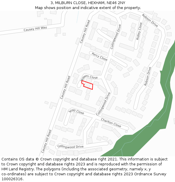 3, MILBURN CLOSE, HEXHAM, NE46 2NY: Location map and indicative extent of plot