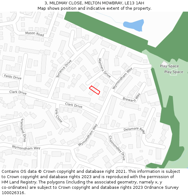 3, MILDMAY CLOSE, MELTON MOWBRAY, LE13 1AH: Location map and indicative extent of plot