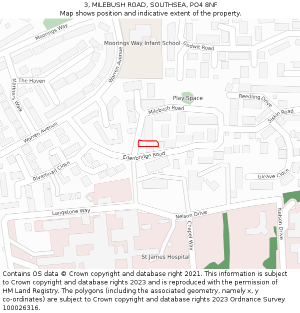 3, MILEBUSH ROAD, SOUTHSEA, PO4 8NF: Location map and indicative extent of plot