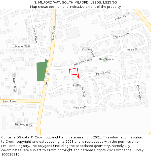 3, MILFORD WAY, SOUTH MILFORD, LEEDS, LS25 5GJ: Location map and indicative extent of plot