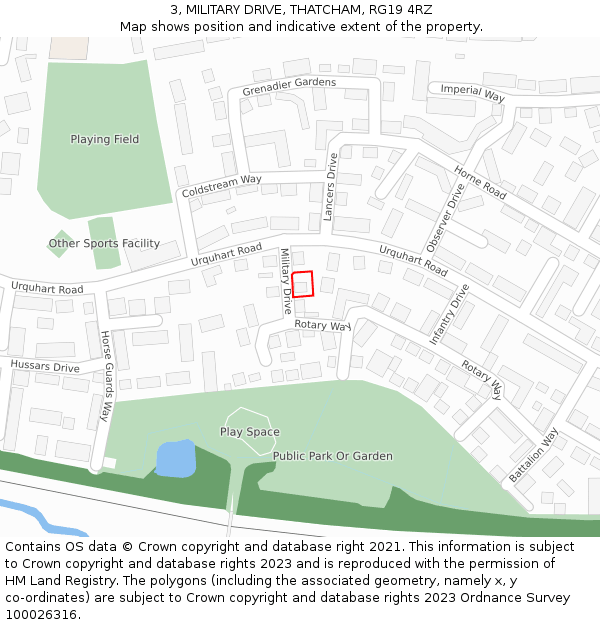 3, MILITARY DRIVE, THATCHAM, RG19 4RZ: Location map and indicative extent of plot