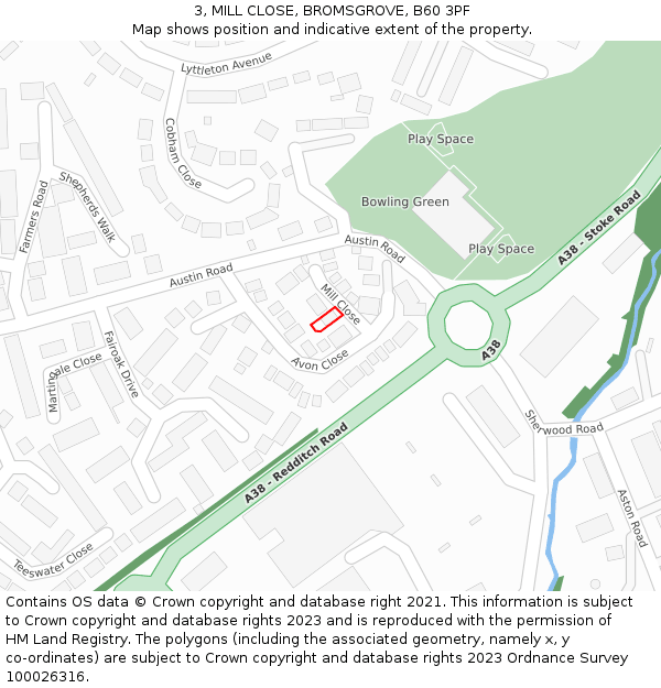 3, MILL CLOSE, BROMSGROVE, B60 3PF: Location map and indicative extent of plot