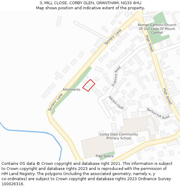 3, MILL CLOSE, CORBY GLEN, GRANTHAM, NG33 4HU: Location map and indicative extent of plot