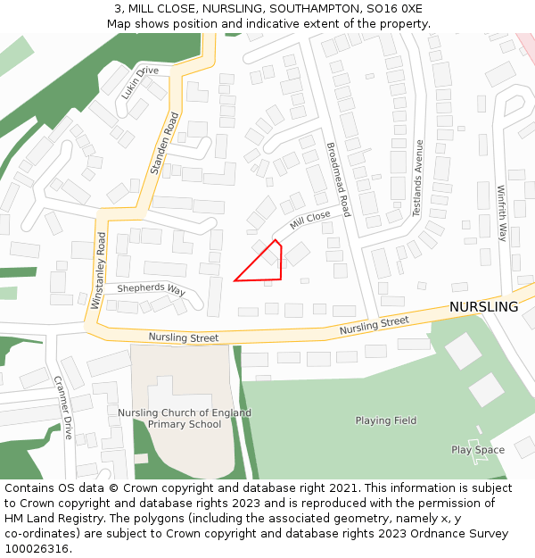 3, MILL CLOSE, NURSLING, SOUTHAMPTON, SO16 0XE: Location map and indicative extent of plot