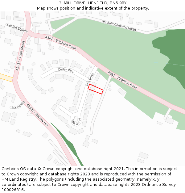 3, MILL DRIVE, HENFIELD, BN5 9RY: Location map and indicative extent of plot