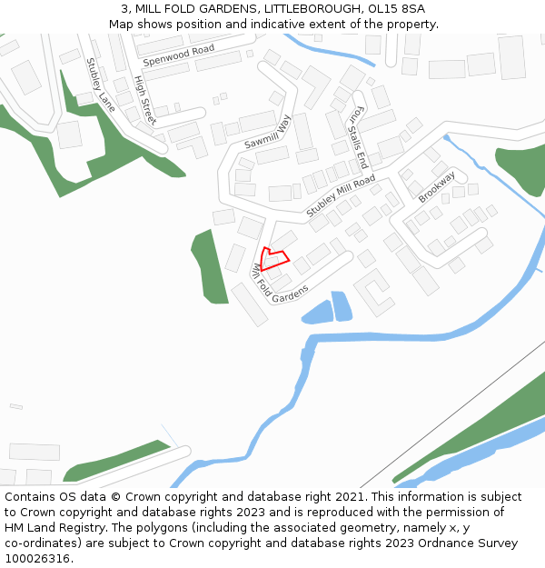 3, MILL FOLD GARDENS, LITTLEBOROUGH, OL15 8SA: Location map and indicative extent of plot
