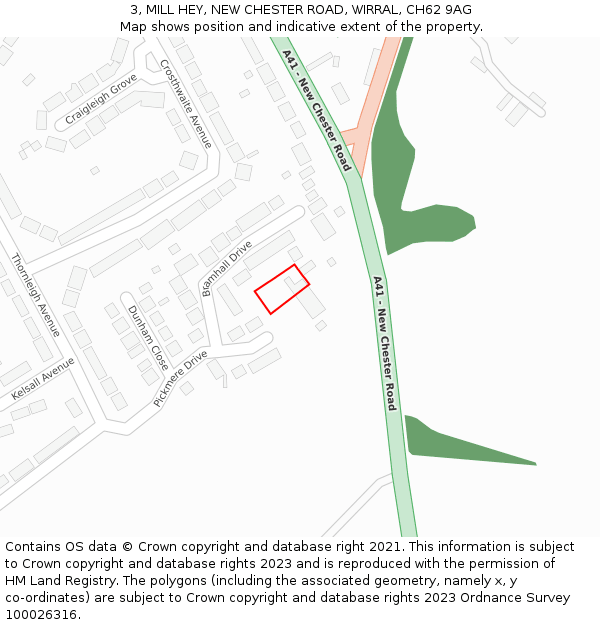 3, MILL HEY, NEW CHESTER ROAD, WIRRAL, CH62 9AG: Location map and indicative extent of plot
