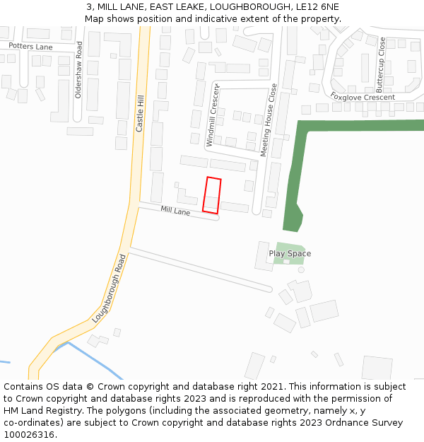 3, MILL LANE, EAST LEAKE, LOUGHBOROUGH, LE12 6NE: Location map and indicative extent of plot