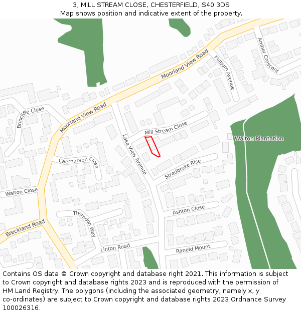 3, MILL STREAM CLOSE, CHESTERFIELD, S40 3DS: Location map and indicative extent of plot