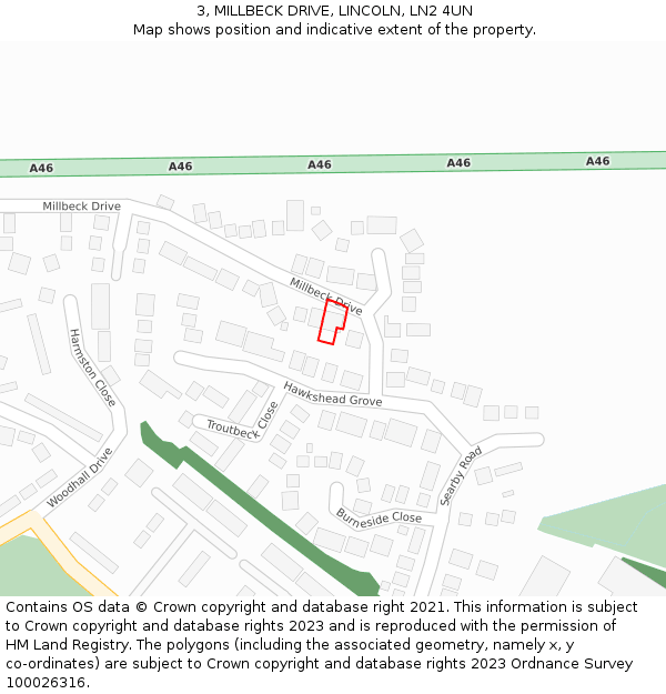 3, MILLBECK DRIVE, LINCOLN, LN2 4UN: Location map and indicative extent of plot