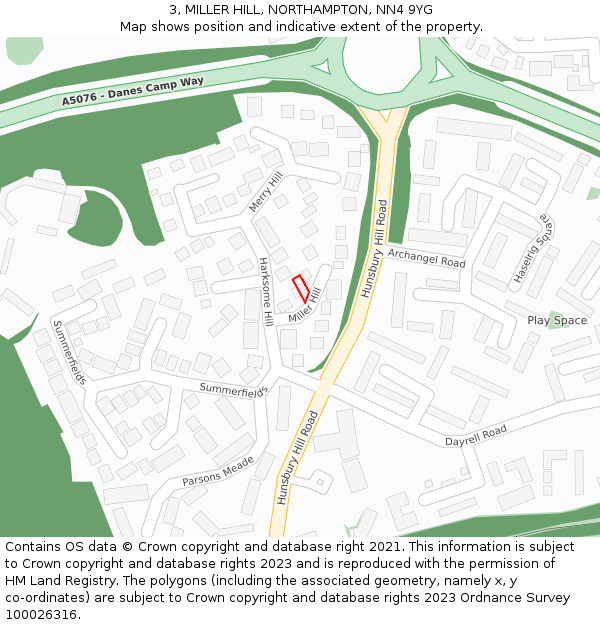 3, MILLER HILL, NORTHAMPTON, NN4 9YG: Location map and indicative extent of plot