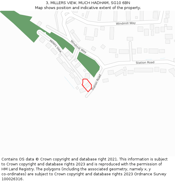 3, MILLERS VIEW, MUCH HADHAM, SG10 6BN: Location map and indicative extent of plot