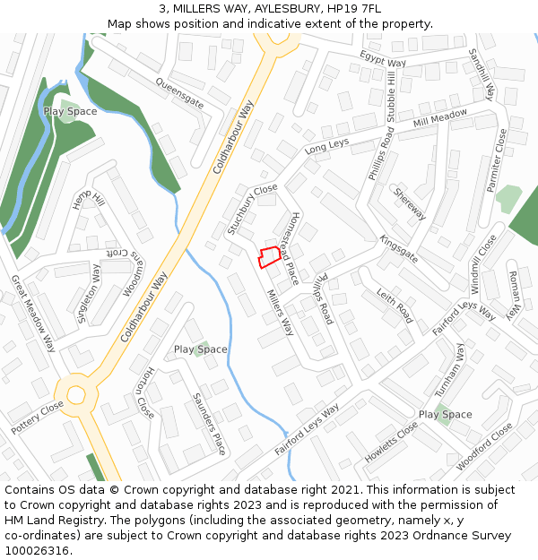 3, MILLERS WAY, AYLESBURY, HP19 7FL: Location map and indicative extent of plot