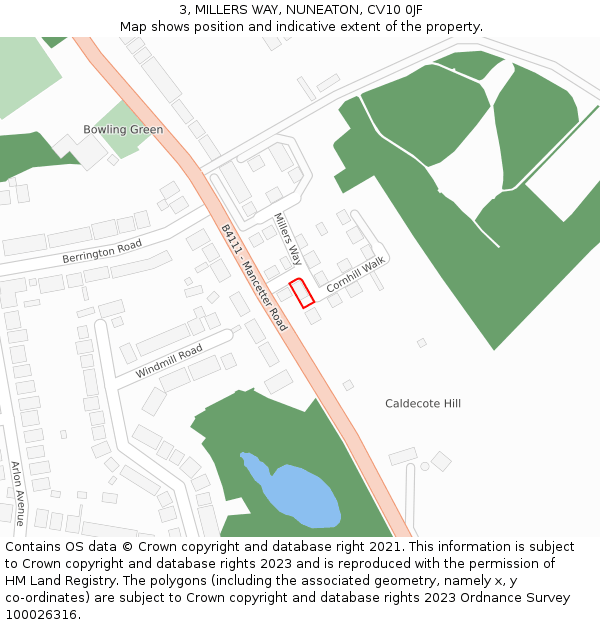 3, MILLERS WAY, NUNEATON, CV10 0JF: Location map and indicative extent of plot