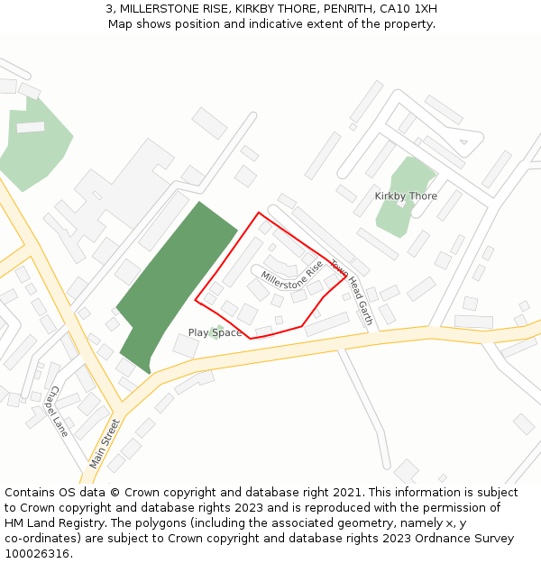 3, MILLERSTONE RISE, KIRKBY THORE, PENRITH, CA10 1XH: Location map and indicative extent of plot