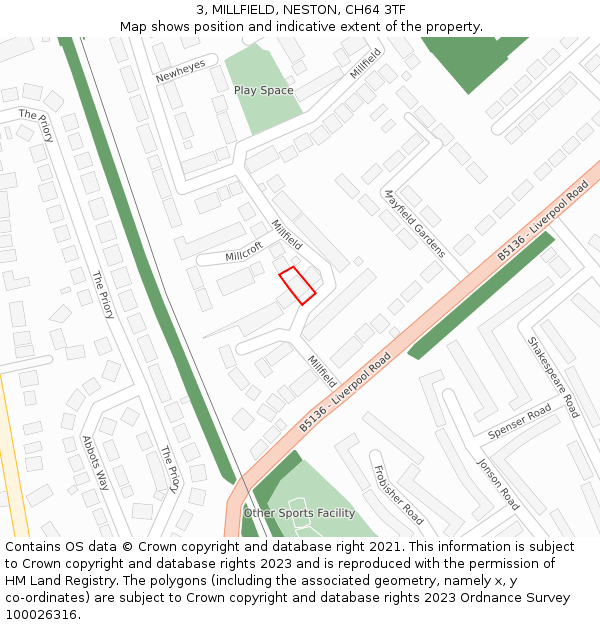 3, MILLFIELD, NESTON, CH64 3TF: Location map and indicative extent of plot