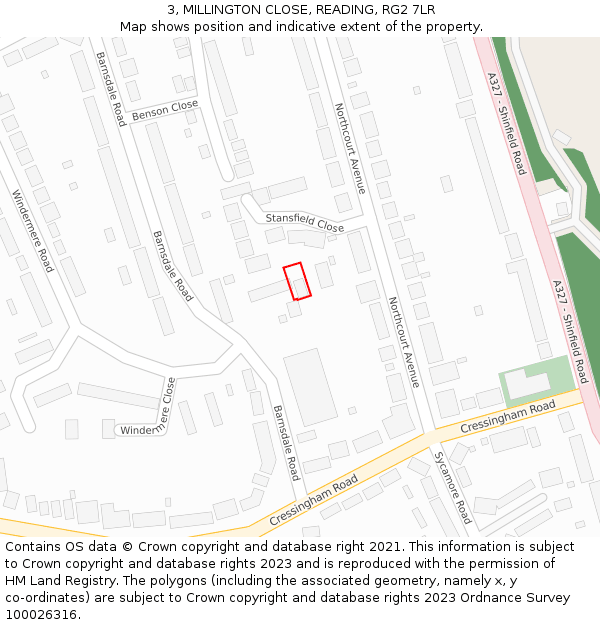 3, MILLINGTON CLOSE, READING, RG2 7LR: Location map and indicative extent of plot