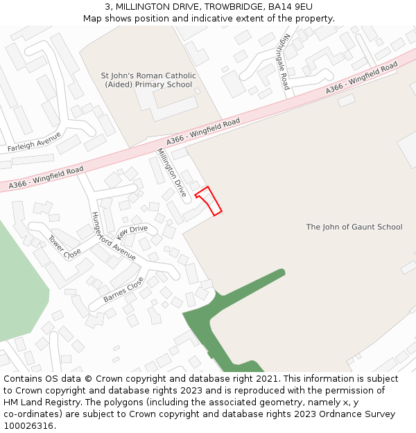 3, MILLINGTON DRIVE, TROWBRIDGE, BA14 9EU: Location map and indicative extent of plot