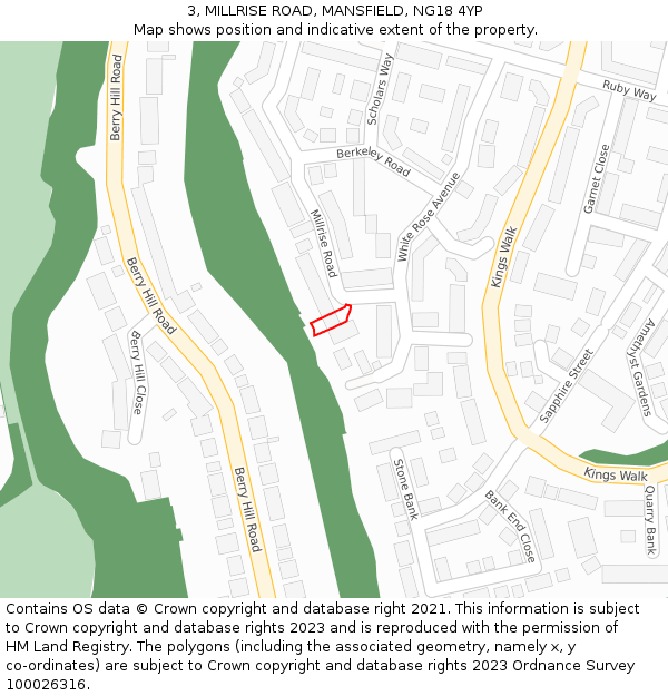 3, MILLRISE ROAD, MANSFIELD, NG18 4YP: Location map and indicative extent of plot