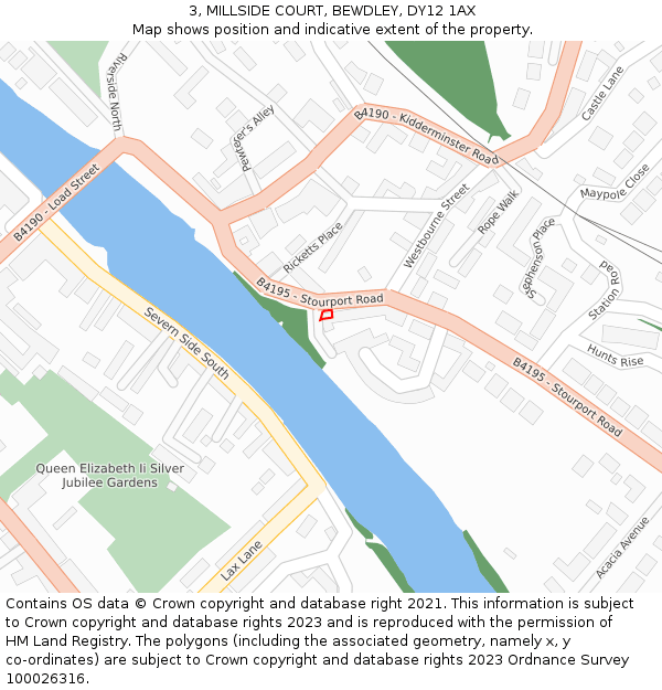 3, MILLSIDE COURT, BEWDLEY, DY12 1AX: Location map and indicative extent of plot