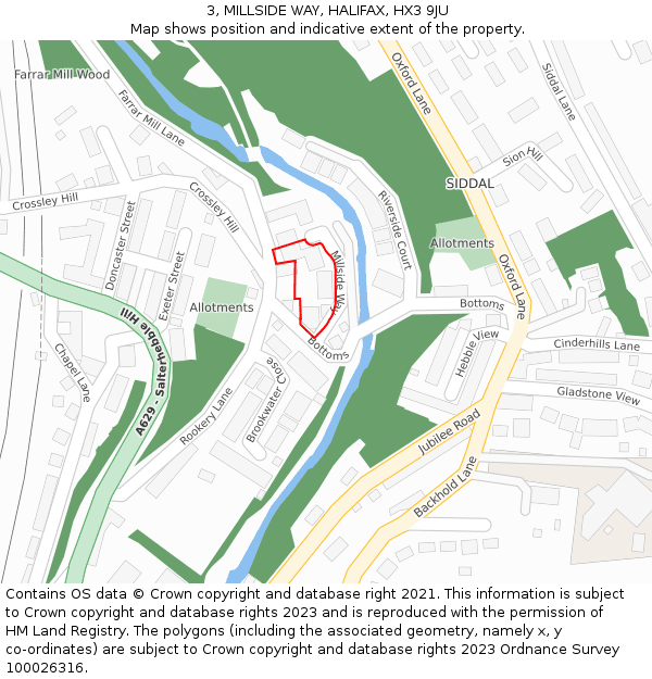 3, MILLSIDE WAY, HALIFAX, HX3 9JU: Location map and indicative extent of plot