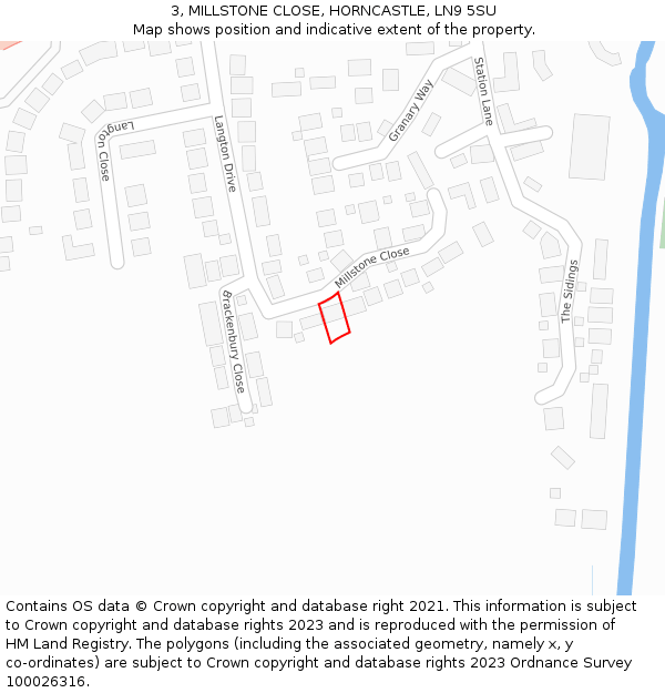 3, MILLSTONE CLOSE, HORNCASTLE, LN9 5SU: Location map and indicative extent of plot