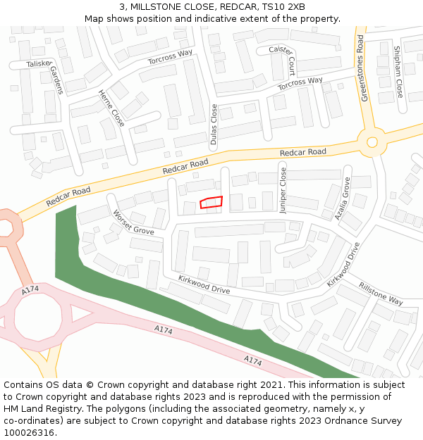 3, MILLSTONE CLOSE, REDCAR, TS10 2XB: Location map and indicative extent of plot