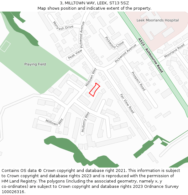 3, MILLTOWN WAY, LEEK, ST13 5SZ: Location map and indicative extent of plot