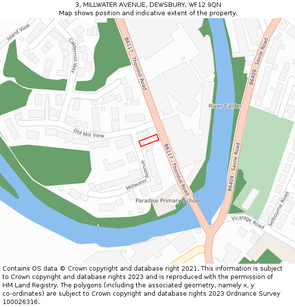 3, MILLWATER AVENUE, DEWSBURY, WF12 9QN: Location map and indicative extent of plot