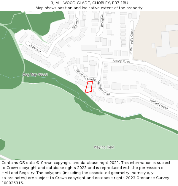 3, MILLWOOD GLADE, CHORLEY, PR7 1RU: Location map and indicative extent of plot